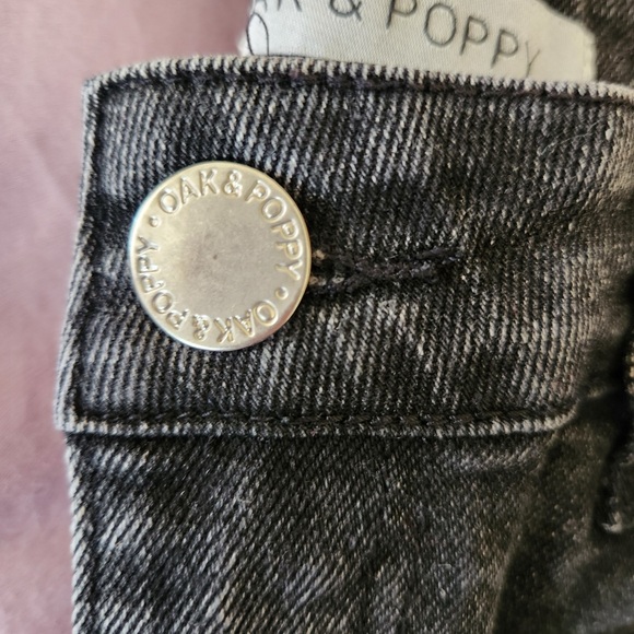 Oak & Poppy Faded Black Straight Leg Ankle Raw Hem Jeans Size 8 - Picture 4 of 9